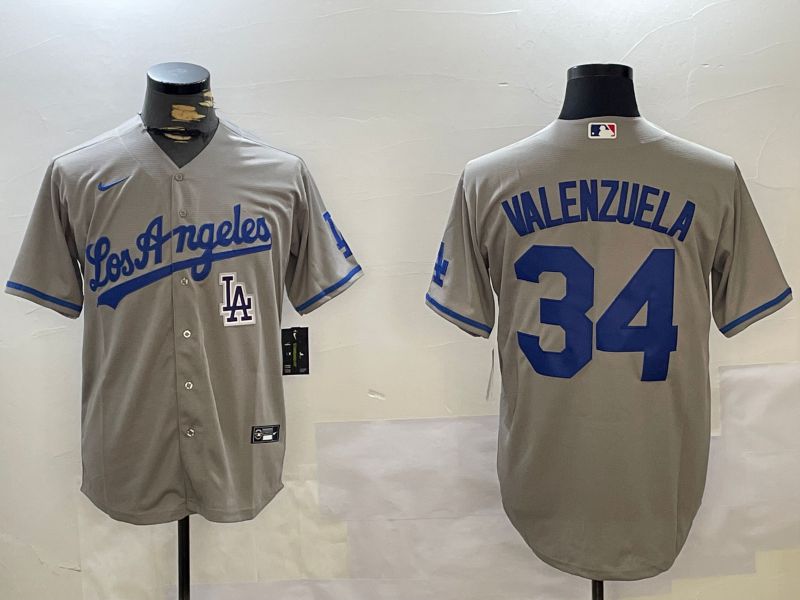 Men Los Angeles Dodgers #34 Valenzuela Grey Game 2024 Nike MLB Jersey style 10294->los angeles dodgers->MLB Jersey